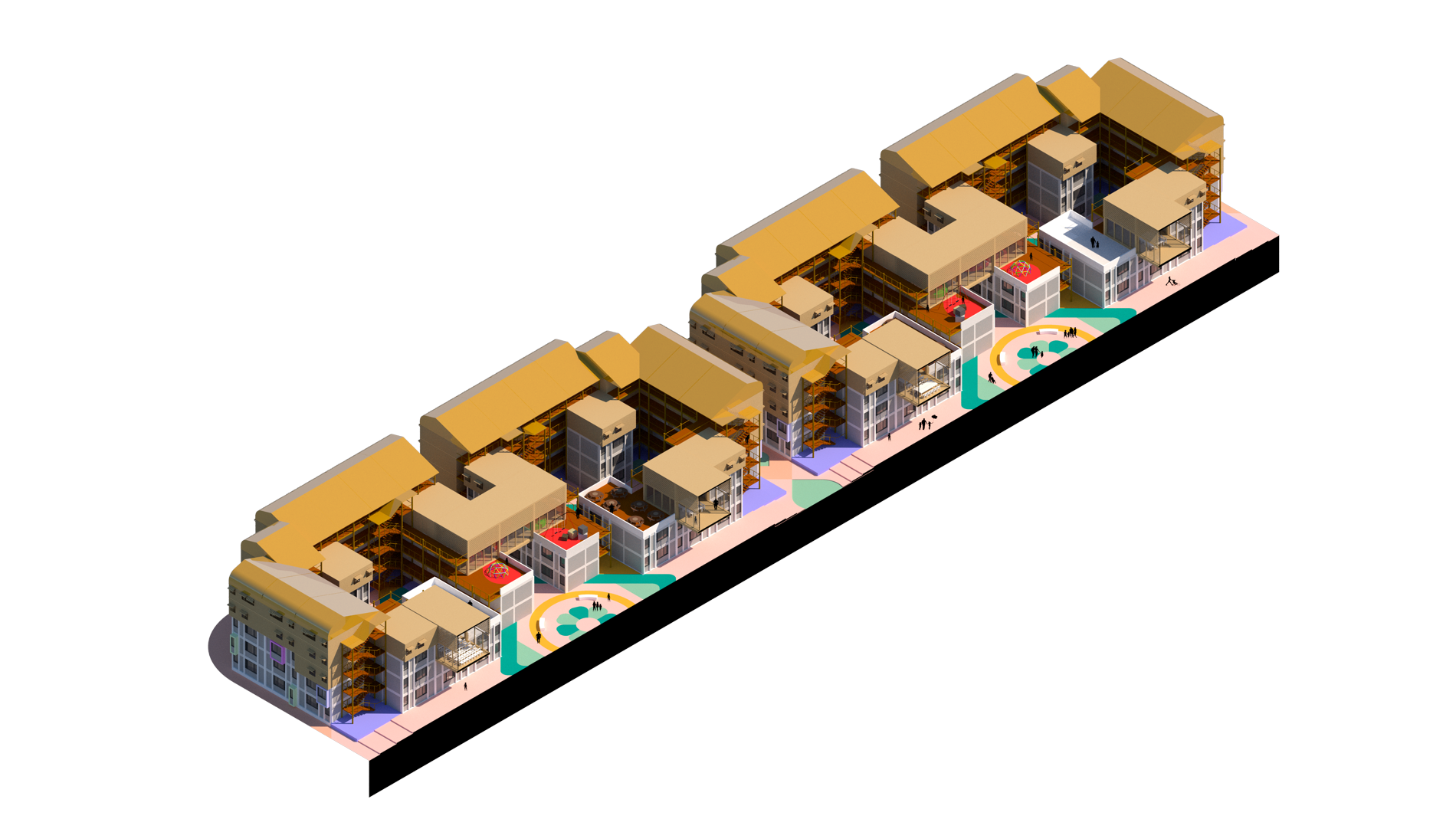 alt=pasillos de las viviendas en bloques en Camboya